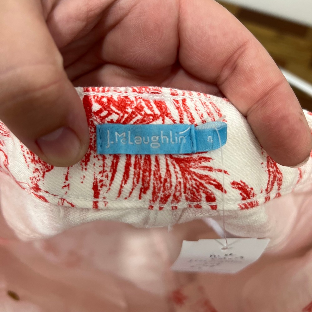 J Mclaughlin Richland Skirt 4 NWT $168 Knee Pencil Denim Heron Toile Coral White - Picture 6 of 9